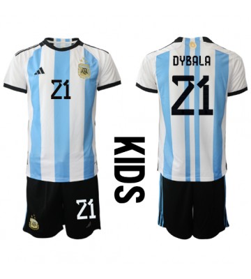 Argentina Paulo Dybala #21 Hemmaställ Barn VM 2022 Kortärmad (+ Korta byxor)